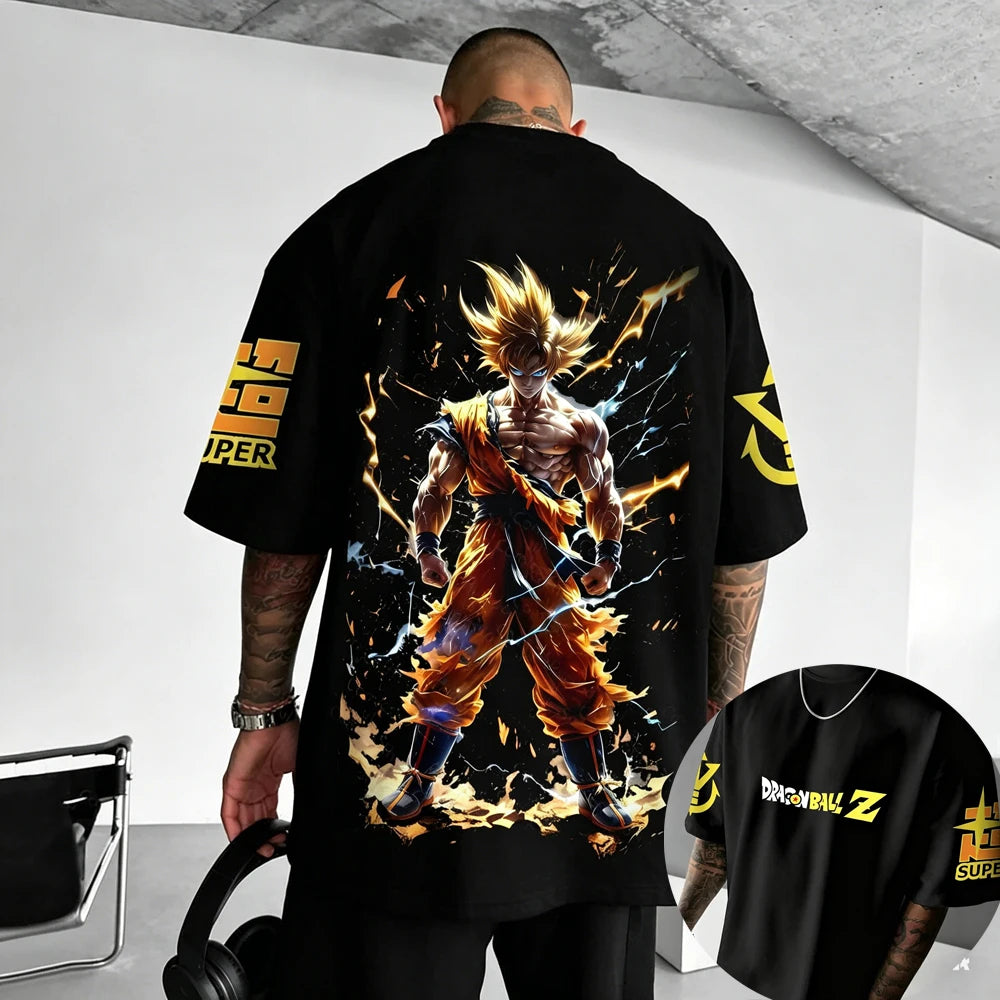 T-shirt oversized da bambino Dragon Ball Z Son Goku All Forms Broly Blue Aura Group Print, streetwear anime da uomo, maglietta anime per fan
