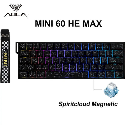 AULA Mini60 HE/Pro/Max Tastiera meccanica wireless 60% con switch magnetici RGB Tri Mode 8000Hz 0.01mmRT per PC, regali per gamer