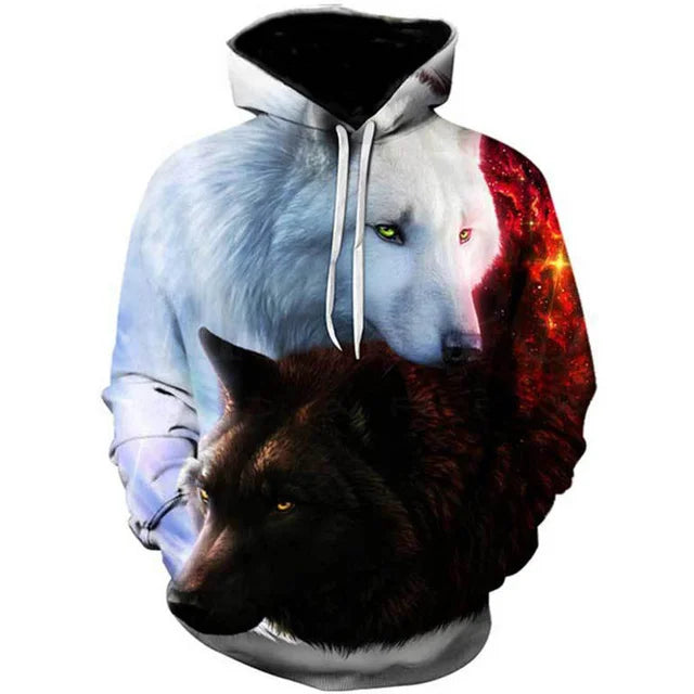 2023 Herren-Oversize-Hoodie mit 3D-Wolf- und Tiermotiv, wilder Krieger, modisches Sweatshirt, locker sitzender Streetwear-Trainingsanzug für Fitness