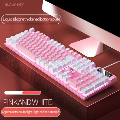 K500 Pink Keyboard Gaming-Tastatur in gemischten Farben mit weiß-rosa Tastenkappen, 104 Tasten, kabelgebunden, für Laptop und PC