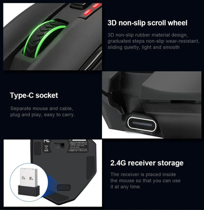 E-YOOSO RGB USB 2.4G laidinė žaidimų pelė X-33, 16000DPI, 18 programuojamų mygtukų, foninis apšvietimas, tinkama staliniam kompiuteriui, nešiojamajam kompiuteriui ir PC