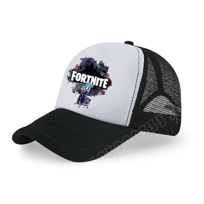 Детска бейзболна шапка Fortnite с принт в анимационен игрови стил, лятна дишаща мрежеста шапка с регулируема козирка, подарък за детски рожден ден