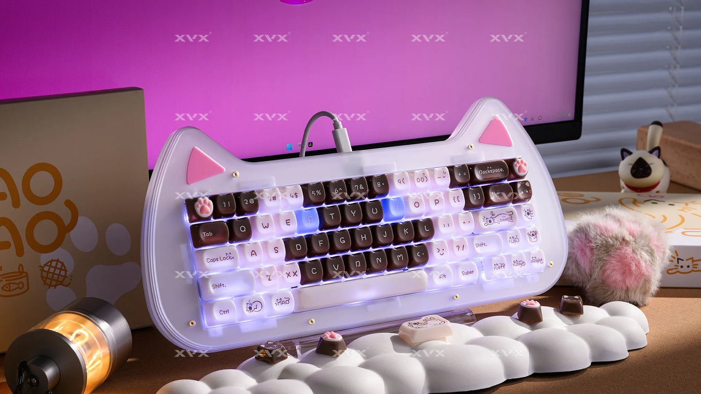 Keycaps XVX 148 Teclas Tema Gato Perfil MAO Keycap Coreana Brilhante e Fofa para Teclado 61 64 68 78 87 96 98 104 108
