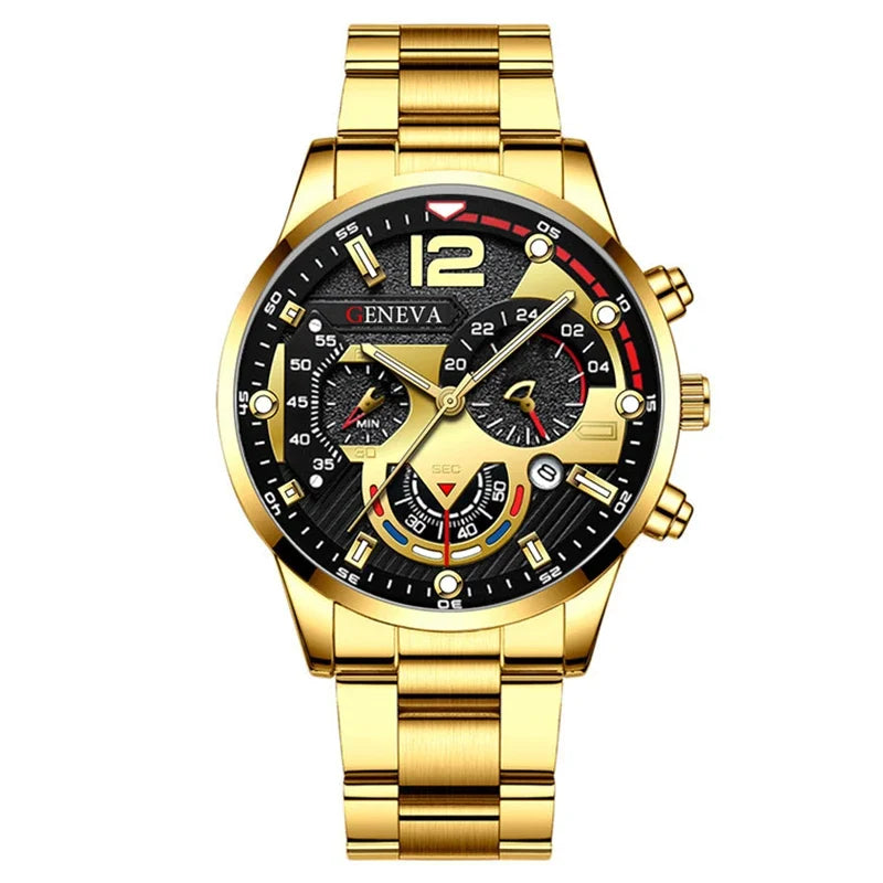 GENEVA Men's Creative  Six-Pin Watch Alloy Steel Band Quartz Watch Men Watch New Luxury  Men's Quartz WristWatch