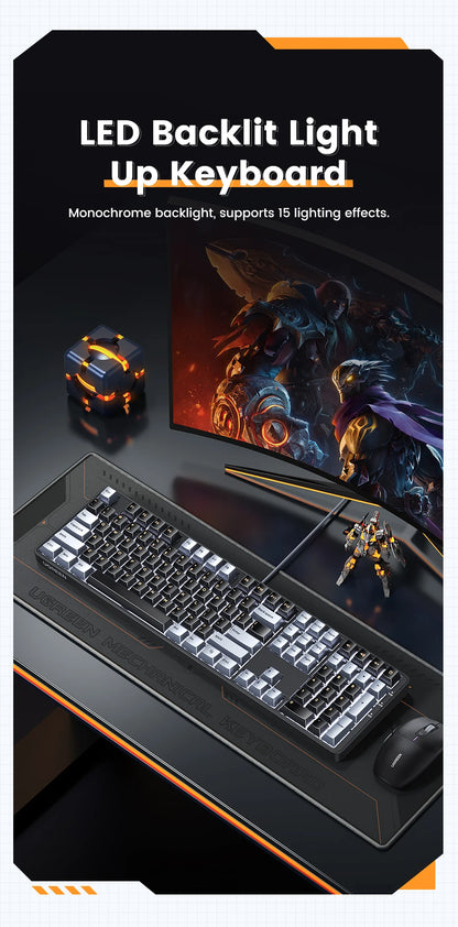 Tastiera meccanica UGREEN 108 tasti PBT, cablata, switch rossi, russo/coreano/EN, per desktop laptop Windows Mac OS Gaming
