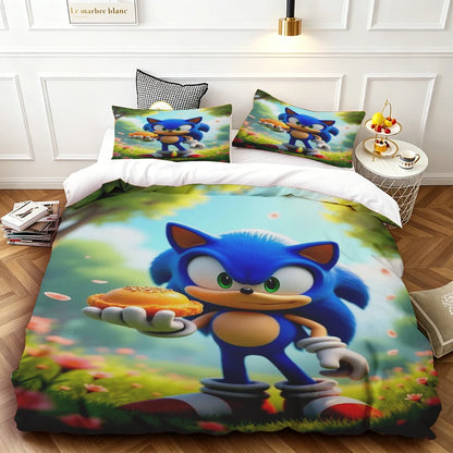 Sonic Duvet Cover for Kids Cool Bedding Set, Duvet Cover for Bedroom Decor Soft and Comfortable Twin, Luxury Birthday Gift soft