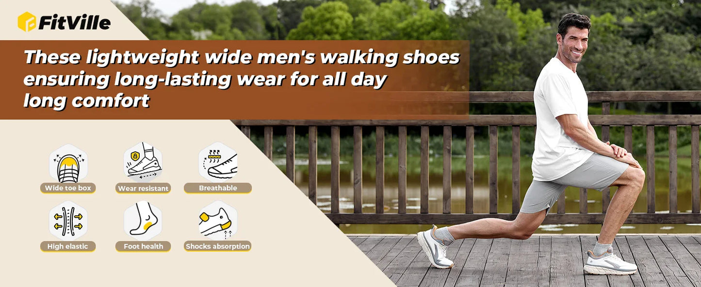 FitVille Men's Wide Toe Box Shoes, Cushioned Sneakers, Non-Slip, Lightweight, Breathable Running Shoes for Swollen Feet