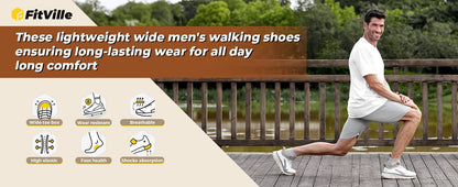 FitVille Men's Wide Toe Box Shoes, Cushioned Sneakers, Non-Slip, Lightweight, Breathable Running Shoes for Swollen Feet