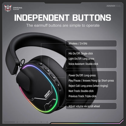 ONIKUMA Gt808 45dB Active Noise Canceling Wireless Headset | Hi-Res Audio, 1200mAh Battery 2.4GHz, Bluetooth, Wired