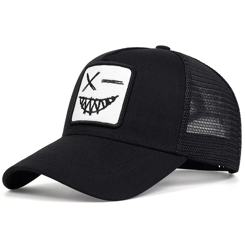 Unisex X Smiling Face Teeth Embroidery Baseball Net Caps Spring Summer Outdoor Sunscreen Hat Adjustable Casual Trucker Hats
