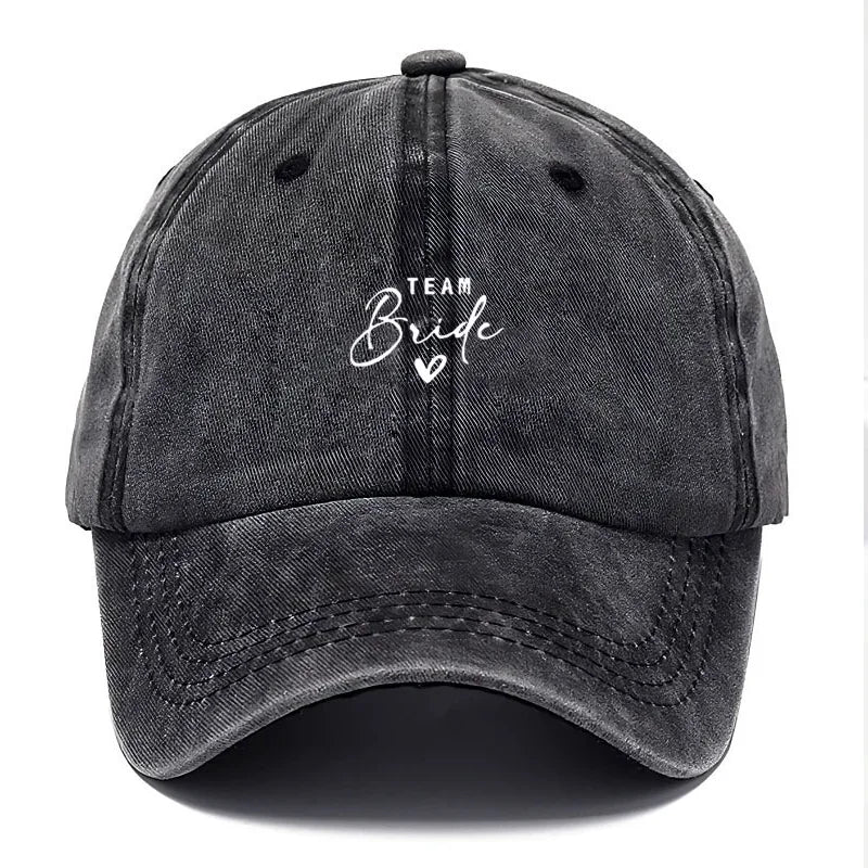 Washed Cotton Baseball Cap Adjustable Distressed Trucker Hat for Women Team Bride Party Caps Customize Bridal Wedding Vintage