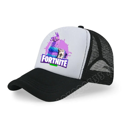 Детска бейзболна шапка Fortnite с принт в анимационен игрови стил, лятна дишаща мрежеста шапка с регулируема козирка, подарък за детски рожден ден