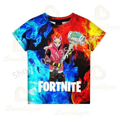 Młodzieżowa koszulka F-Fortnited inspirowana grą battle, dla dorosłych, z krótkim rękawem, letni T-shirt dla nastolatków, chłopców i dziewcząt