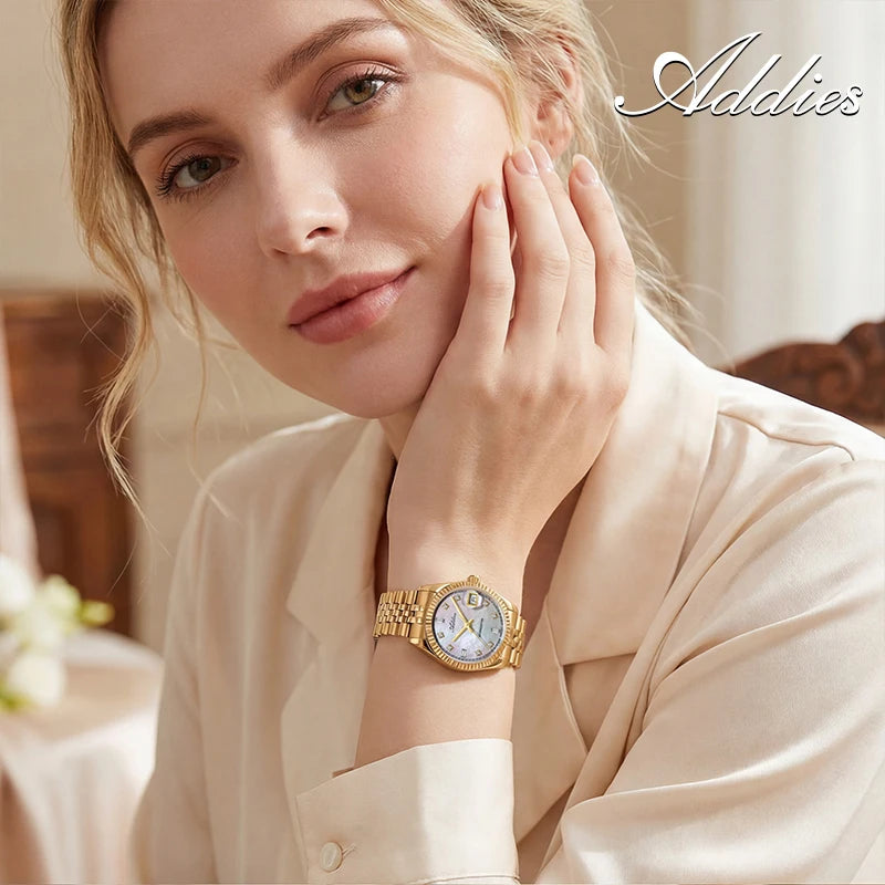 ADDIES New Luxury Women's Watches 28mm Sapphire Glass 50m Waterproof 316L Stainless Steel Business Quartz Wristwatch For Woman