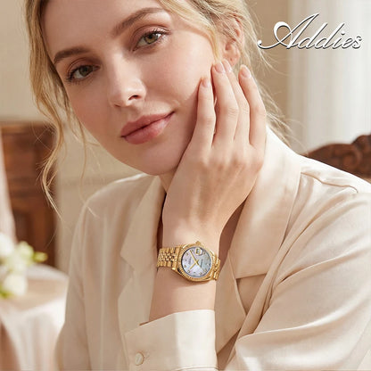 ADDIES New Luxury Women's Watches 28mm Sapphire Glass 50m Waterproof 316L Stainless Steel Business Quartz Wristwatch For Woman