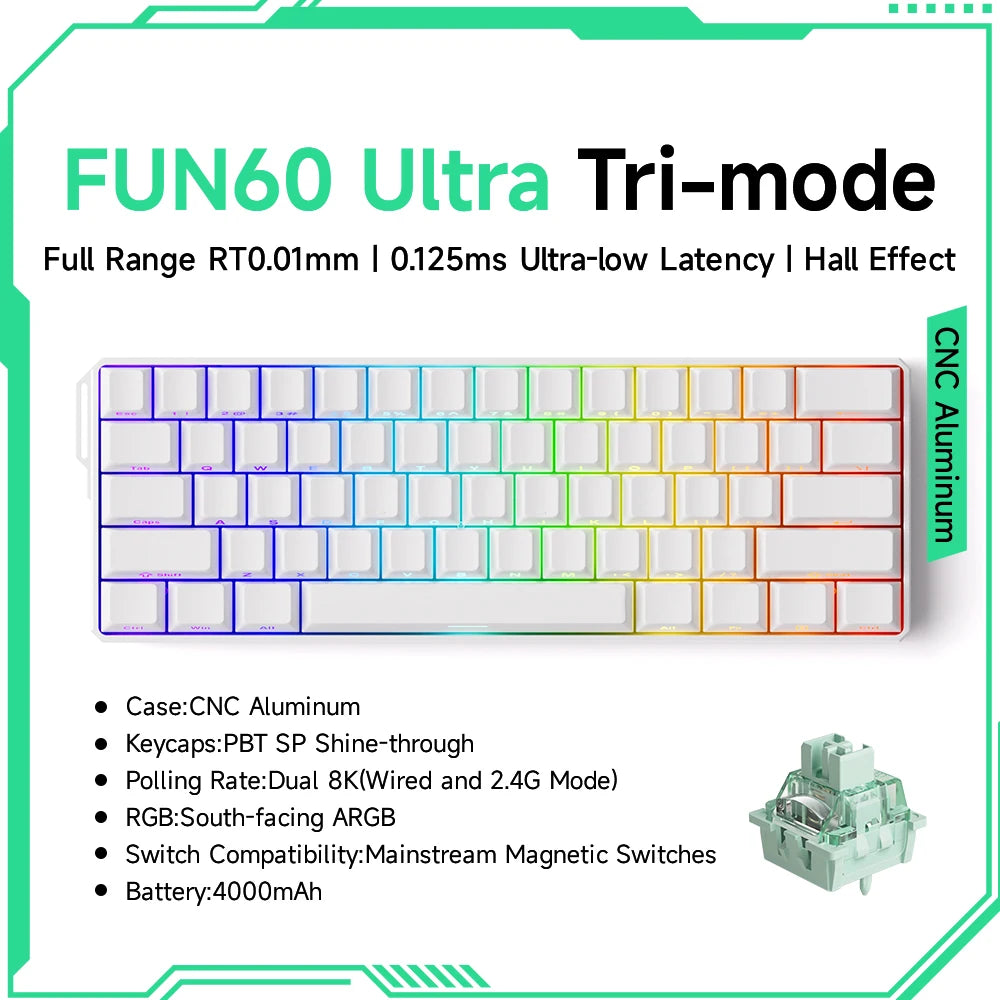 Teclado mecánico Akko MonsGeek FUN60 con interruptores magnéticos 60% para gaming, Rapid Trigger 0.01mm, 8K, ARGB, HE/TMR, teclado personalizado