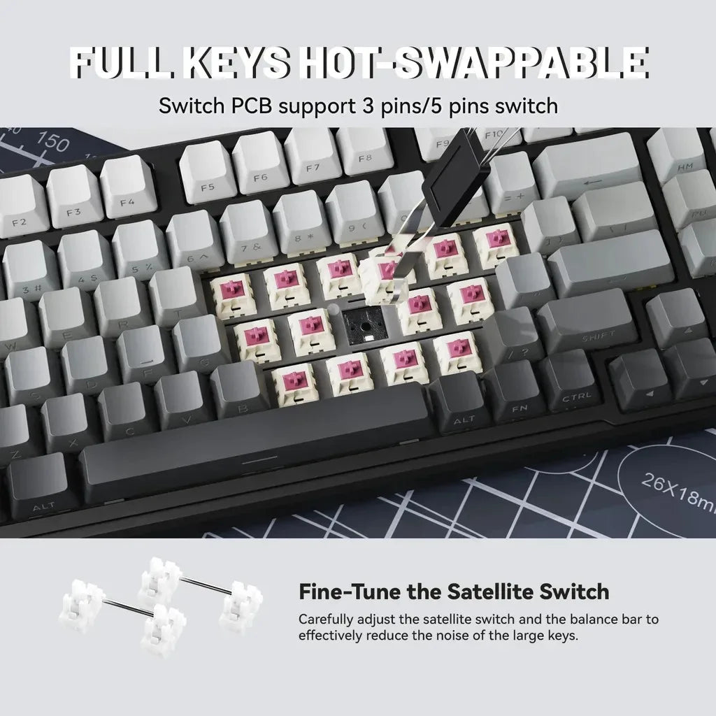X98 Attack Shark Gaming Keyboard Wireless with Numeric Keypad, 102 Keys Hot-Swap RGB PBT Keycaps, 4000mAh Battery, Support PC/Laptop