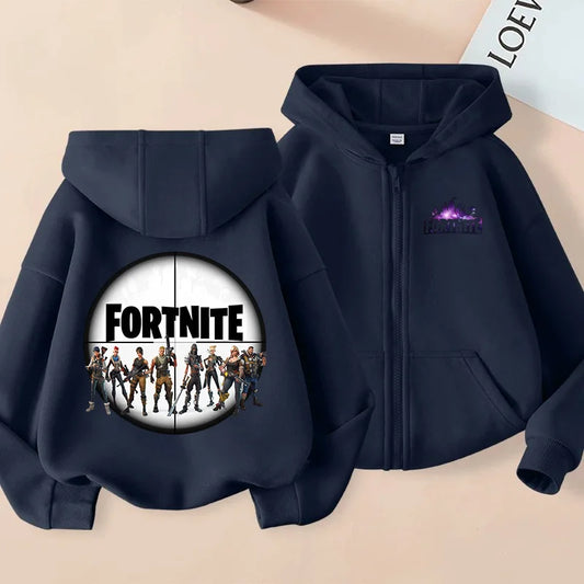Neuer Fortnite-Kinder-Kapuzenhoodie mit Reißverschluss, Cartoon-Anime-Hoodie, lässig, atmungsaktiv, Jacke für Jungen, Frühjahr 2026, Kinderbekleidung