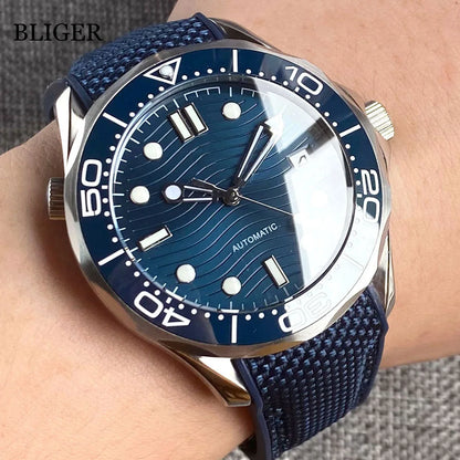 BLIGER Luxury 41mm Mechanical Men's Watch Sapphire Glass NH35AMIYOTA PT5000 Movement Steel Bracelet Ceramic Bezel Date Function