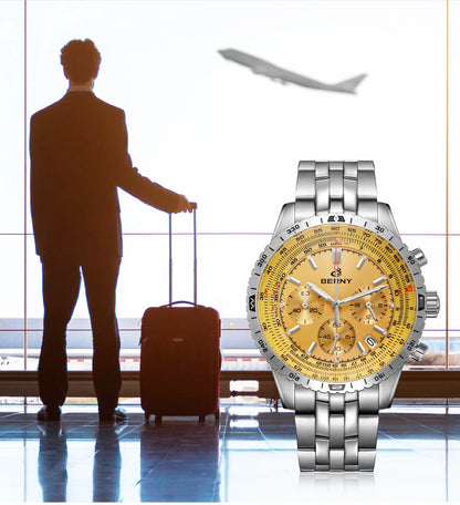 BERNY Aviation Men's Watches Quartz Chronograph Watch Date Sapphire Super Luminous Luxury Brand Dress Man Wristwatch