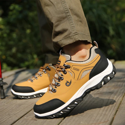 Autumn and Winter Men's Waterproof Hiking Shoes, Outdoor PU Leather Sports Shoes, Wear-Resistant, Walking, Tactical