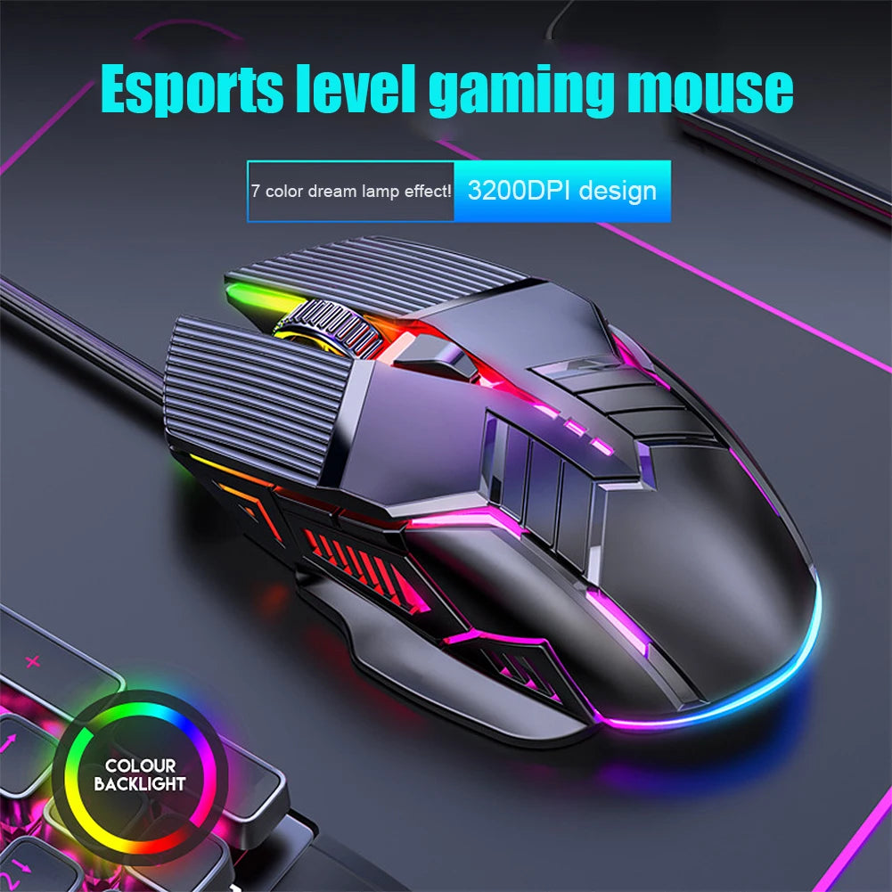 3200DPI Ergonomic Wired Gaming Mouse USB Computer Mouse Gaming RGB Backlit Gamer Mouse 6 Button LED Silent Mice for PC Laptop