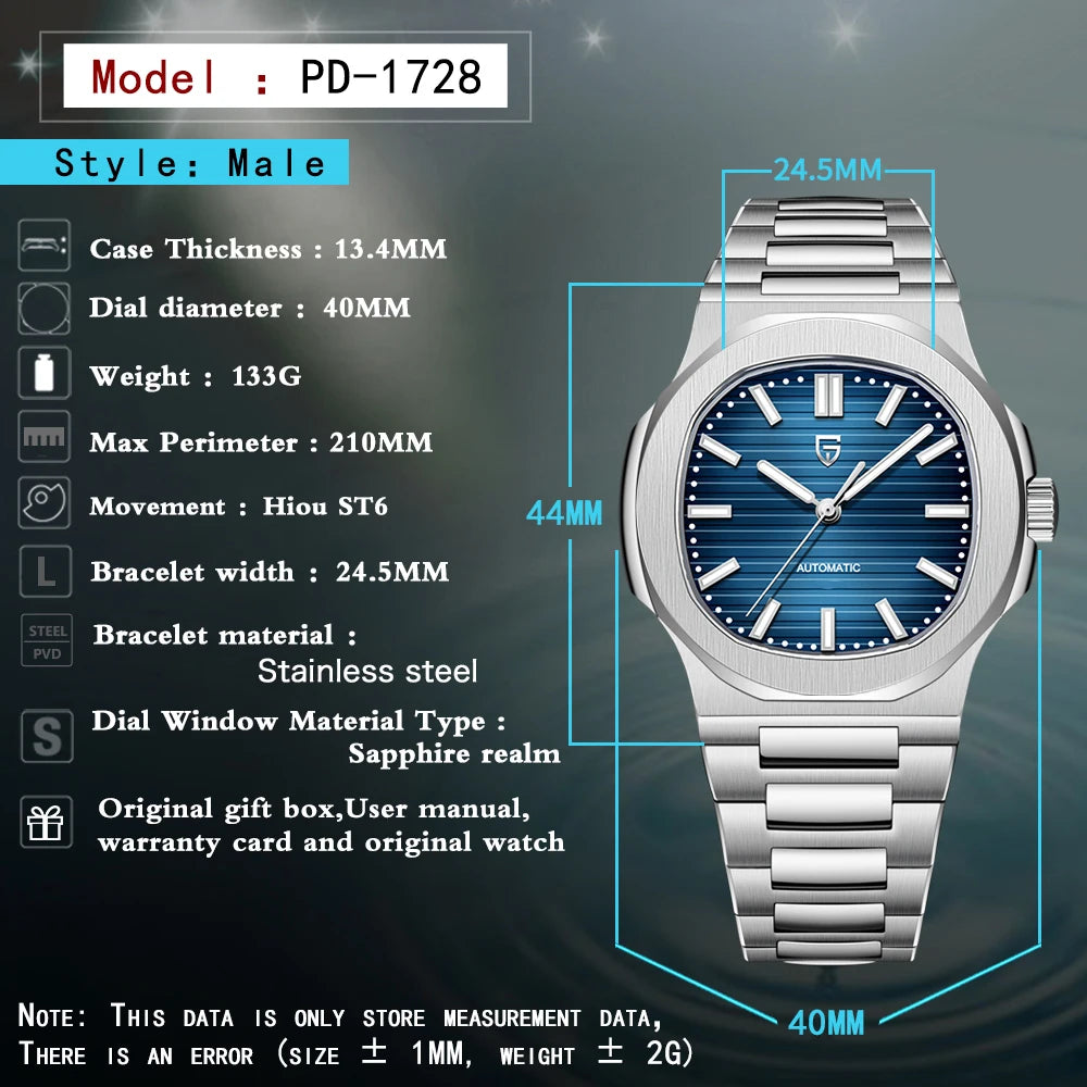 PAGANI DESIGN 2026 Neue luxuriöse Automatikuhr für Herren, mechanische Armbanduhr aus Edelstahl mit Saphirglas, 40MM, Barrel-Zifferblatt