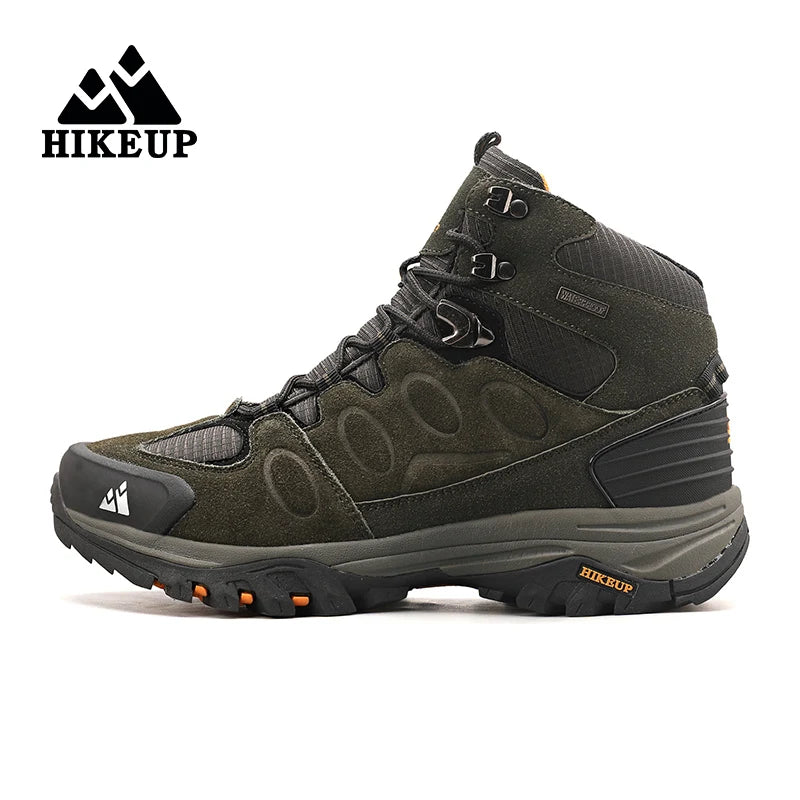 HIKEUP High-Top Men Hiking Boots Winter Outdoor Shoes Lace-Up Non-slip Outdoor Sports Casual Trekking Boots Men Waterproof Suede