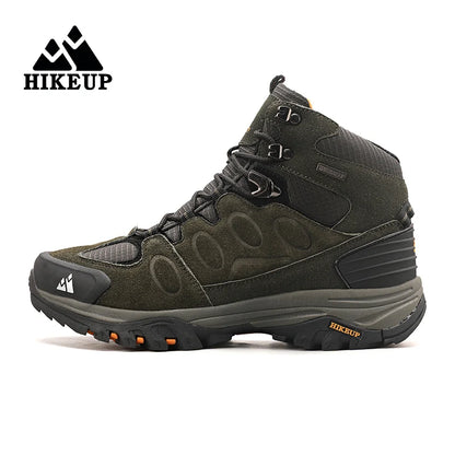 HIKEUP High-Top Men Hiking Boots Winter Outdoor Shoes Lace-Up Non-slip Outdoor Sports Casual Trekking Boots Men Waterproof Suede