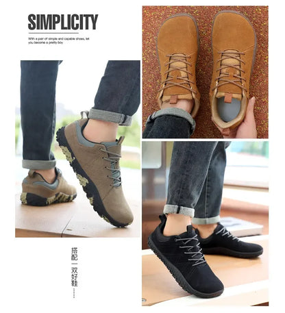 Suede Leather Shoes PU Fabric Wide Toe Shoe Anti-slip Hiking Shoe Workwear Men's Sports Shoes Women's Outdoor Walking Shoes