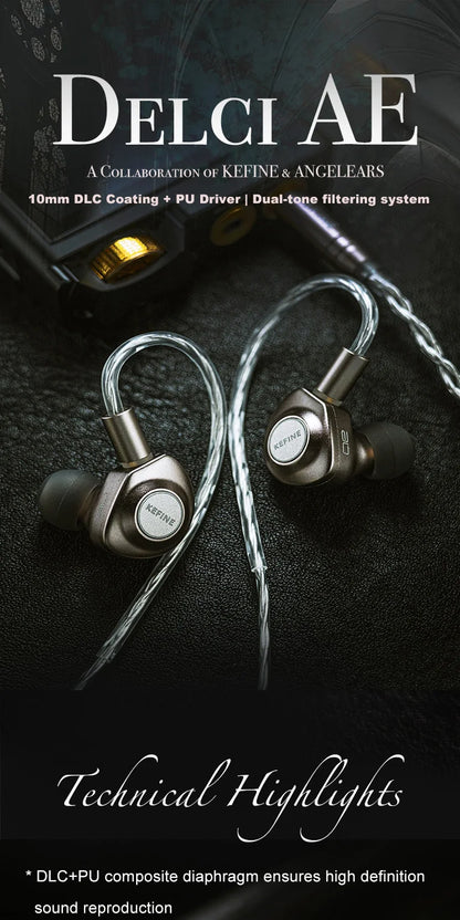 Kefine X ANELEARS Delci AE 10mm HiFi IEM Wired Earphones – DLC+PU Driver Dual Tuning In-Ear Monitors for Music & Gaming