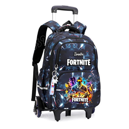Fortnite-Trolleytasche – leichtes Treppensteigen, Anime-Design, wasserfester Rucksack mit Rollen, großes Fassungsvermögen, Schultasche für Schüler, lässige Reisetasche