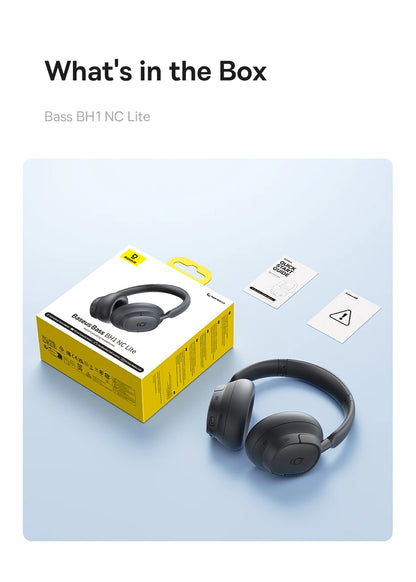 Baseus Bass EH10 NC Wireless Headphones Bluetooth 6.0 Noise Canceling 45dB Over Ear HeadsetSpatial Audio Earphone 80H Time