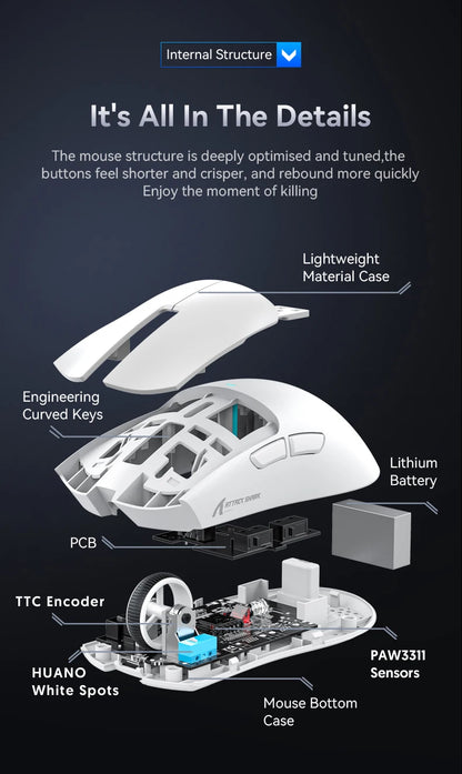 ATTACK SHARK X11 Lightweight Wireless Gaming Mouse with RGB Backlight Charging, Up to 22K DPI, PAW3311 Optical Sensor, HUYU Swit