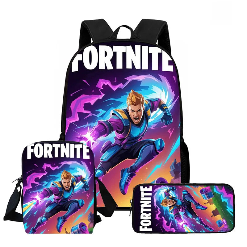 Fortnite 3-piece cartoon set, unisex, includes: Backpack, Crossbody bag, And pencil case Lightweight and large capacity