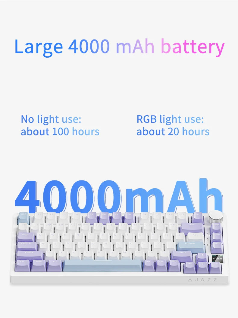 Teclado Gaming Mecânico AJAZZ AK820 Pro com Fio e Sem Fio, Tri-Mode, Retroiluminação RGB, Switches Hot-Swappable, Layout Compacto 70%, PC/Mac