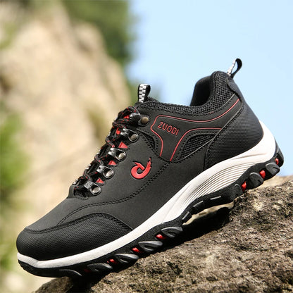 Autumn and Winter Men's Waterproof Hiking Shoes, Outdoor PU Leather Sports Shoes, Wear-Resistant, Walking, Tactical