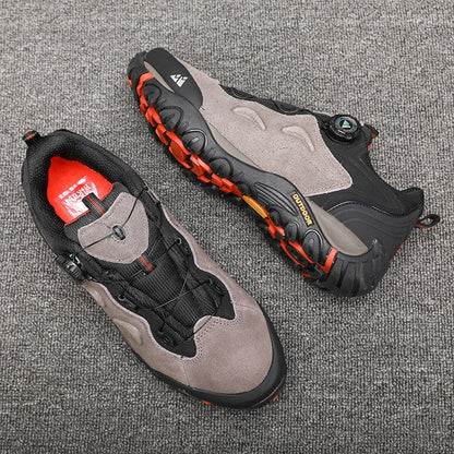HIKEUP Leather Men's Outdoor Hiking Shoes Tourist Trekking Sneakers Mountain Climbing Trail Jogging Shoes with Turnbuckle