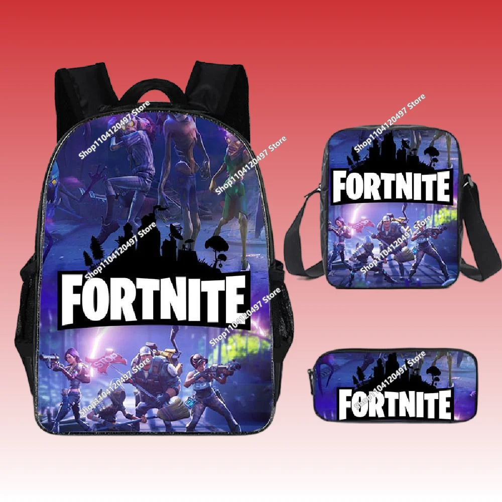 3-teiliges Set Fortnite-Gaming-Rucksack, Anime-Cartoon, große Kapazität, Schultaschen für Schüler, Federmäppchen, Kawaii-Lunchbag, Geburtstagsgeschenke
