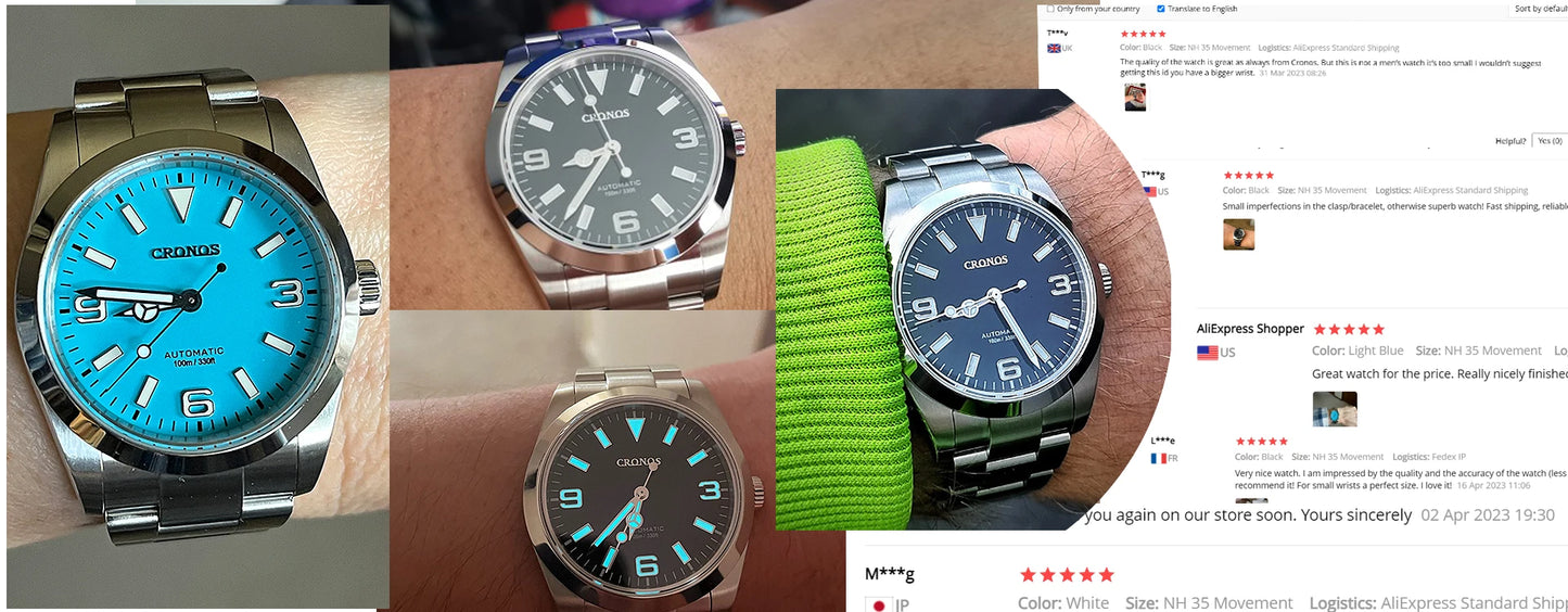 Cronos Luxury Men Watches 36mm Explore Climbing Series Couples Sport Watch NH35 PT5000Unisex Automatic Mechanical Watch 10Bar