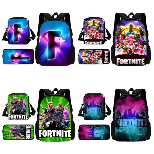 Beliebter FortniteS Schulrucksack für Kinder mit Umhängetasche und Federtaschen – Schultaschen für Jungen und Mädchen, ideales Geschenk