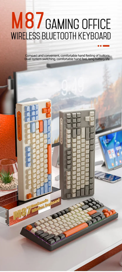 Tastiera M87 wireless Bluetooth dual mode, sensazione meccanica, gaming e ufficio silenziosa, copritasti sferici in PBT, illuminazione arcobaleno