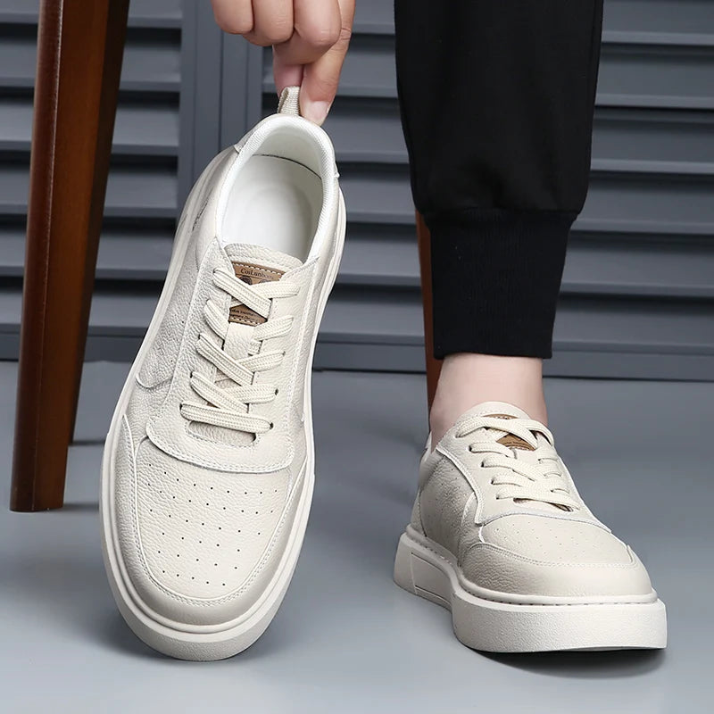 DIMANYU Men's Sneakers Genuine Leather 2026 New Summer Casual Shoes Men Platform Lace-Up Simple Fashion Breathable Shoes Men