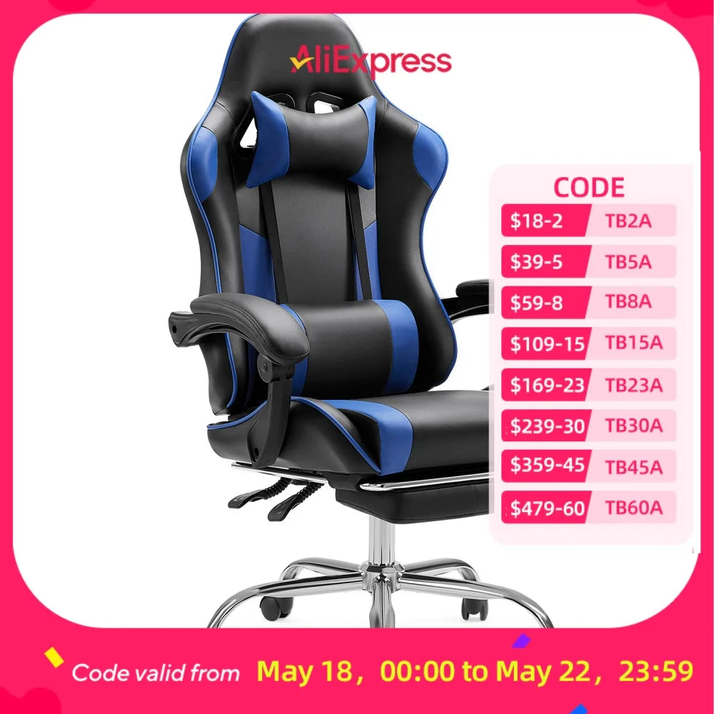 JHK Ergonomic Racing Gaming Chair Adjustable Swivel PU Leather with Headrest and Lumbar Support For Office Computer Living Room