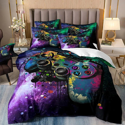 Gamer Bedding Sets for Boy Kid Gaming Duvet Cover Set Queen Video Games Comforter Cover, Playstation Designs Bed Set for Teen Men