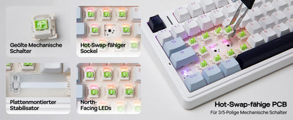 ISO-DE Layout EPOMAKER X AULA F75 75% German QWERTZ Hot-Swap Gasket Wired/Bluetooth/2.4G Wireless Mechanical Keyboard Knob/RGB