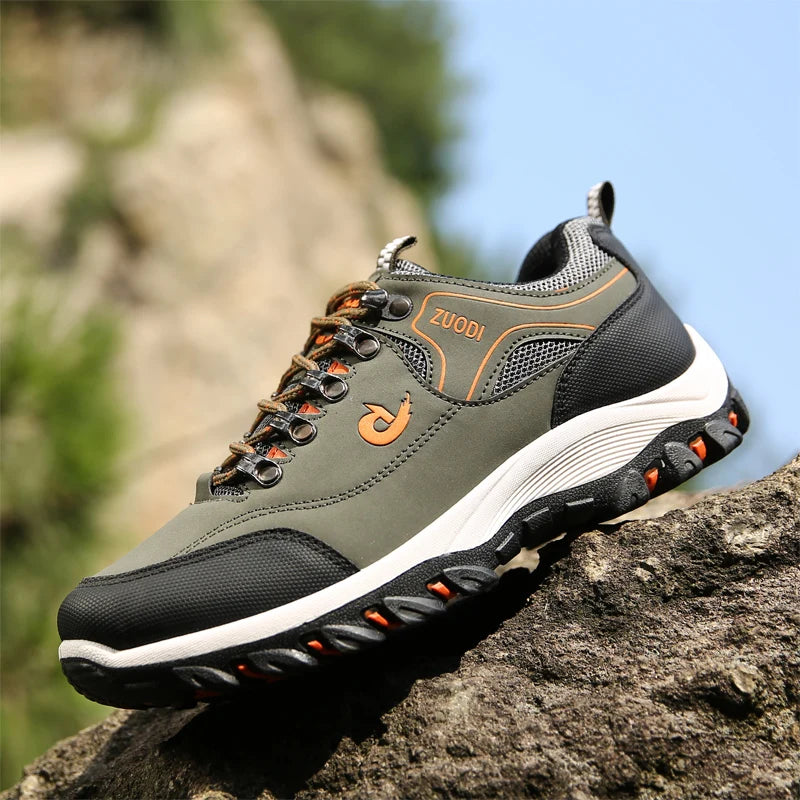 Autumn and Winter Men's Waterproof Hiking Shoes, Outdoor PU Leather Sports Shoes, Wear-Resistant, Walking, Tactical