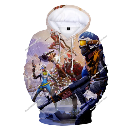Детски аниме суитшърт с качулка Fortnite, мъжки streetwear хип-хоп спортен стил, ежедневен свободен суитшърт за навън, модерен дизайн