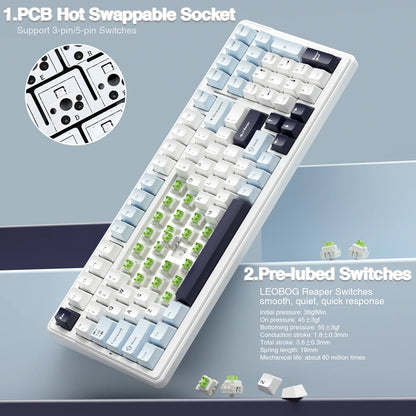 AULA F99 Mechanical Keyboard Bluetooth 5.0/2.4G Wireless/Wired Gasket-mounted Gaming Keyboard 99 Keys Customizable Keyboards