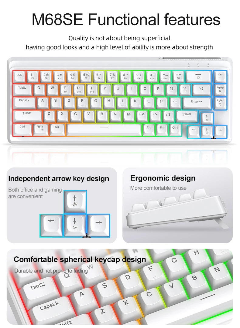 FREEWOLF M68SE Mechanical Feel Keyboard 68 Keys Mini Wired Compact Keyboard Silent for Laptops, Gaming and Office Use